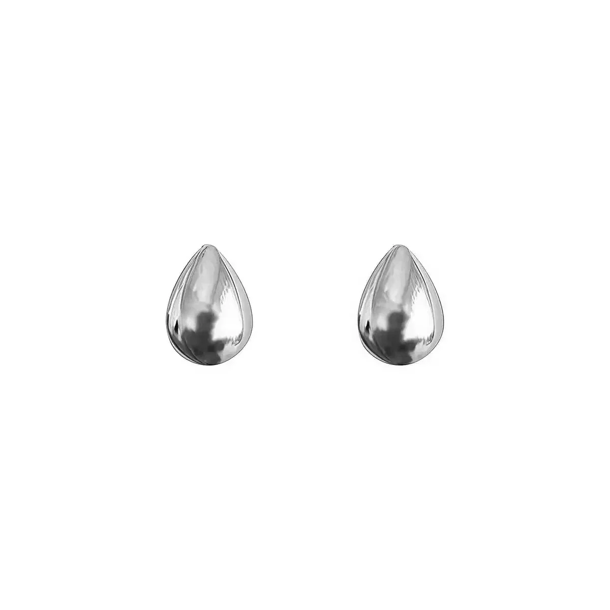 Sculptural 925 Sterling Silver Teardrop Dome Stud Earrings