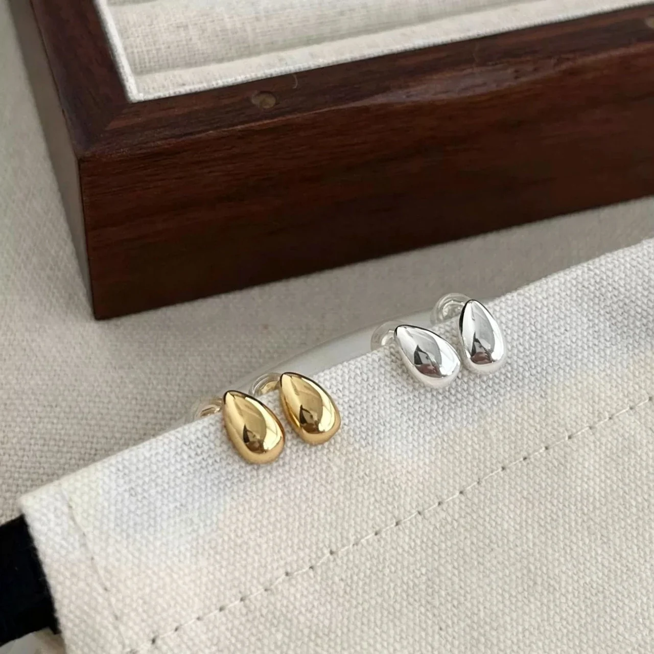 Sculptural 925 Sterling Silver Teardrop Dome Stud Earrings