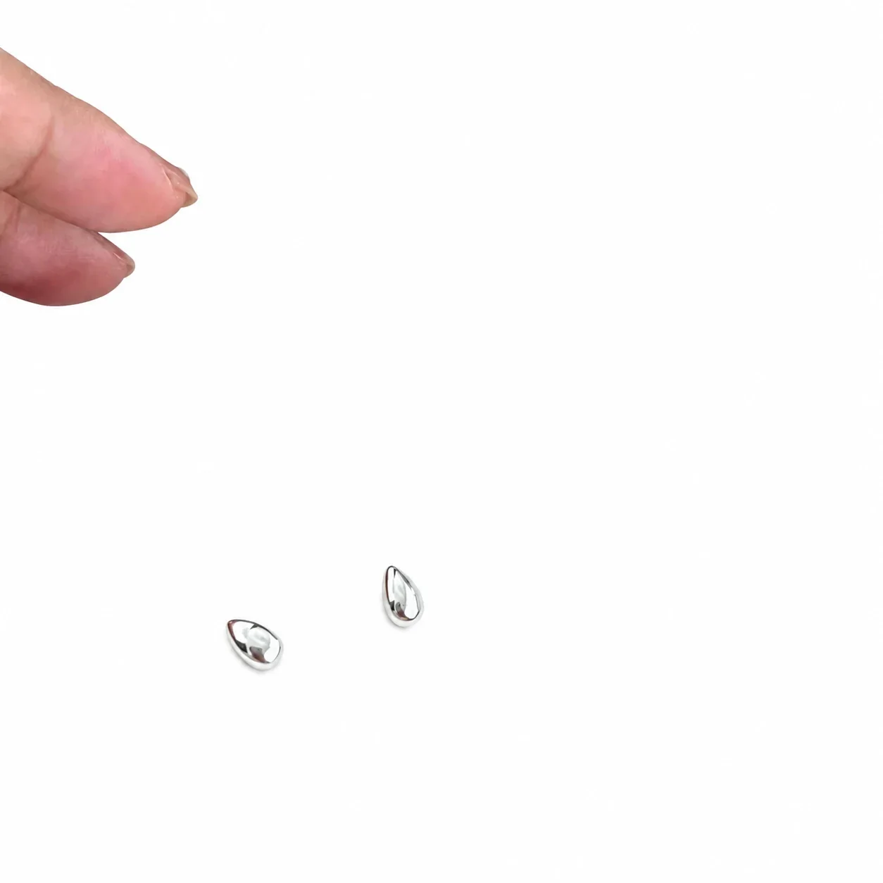 Sculptural 925 Sterling Silver Teardrop Dome Stud Earrings