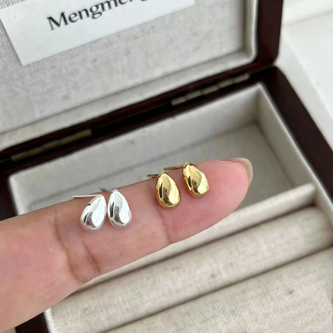 Sculptural 925 Sterling Silver Teardrop Dome Stud Earrings