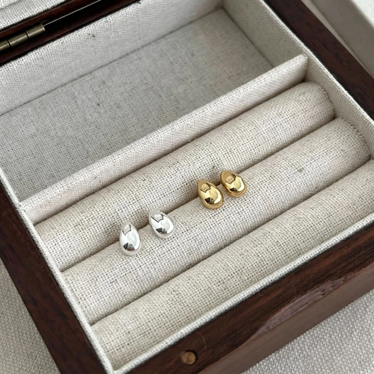 Sculptural 925 Sterling Silver Teardrop Dome Stud Earrings