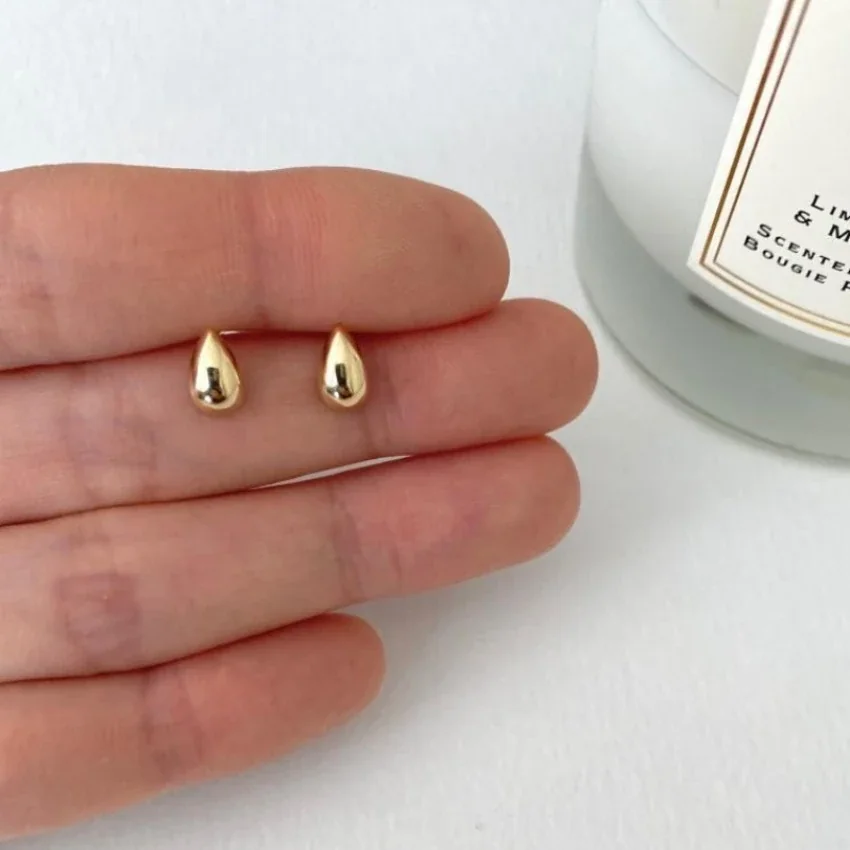 Sculptural 925 Sterling Silver Teardrop Dome Stud Earrings - Gold