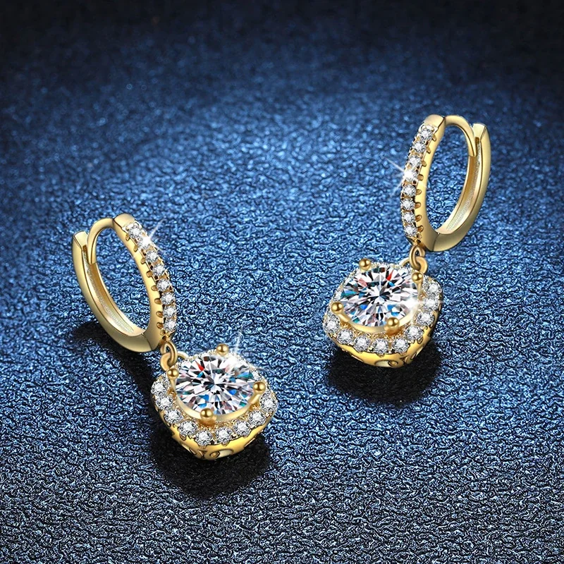 Luminous Gold-Tone Pavé Hoop Cushion Moissanite Earrings