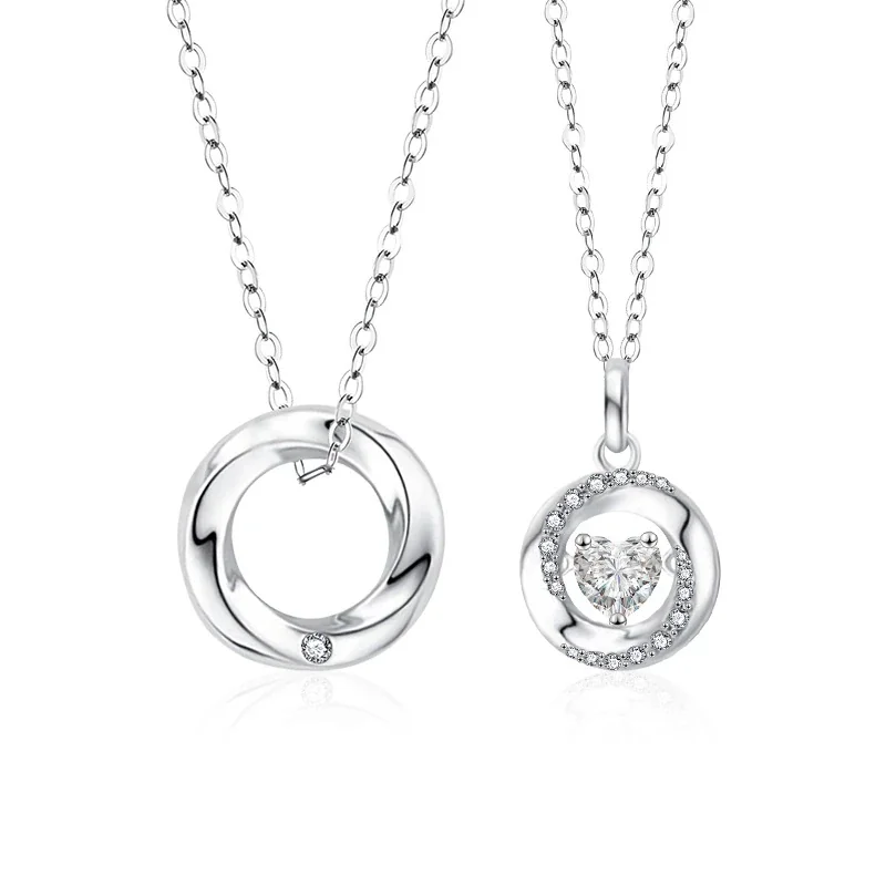 Interlocking 925 Sterling Silver Heart Halo Moissanite Necklace