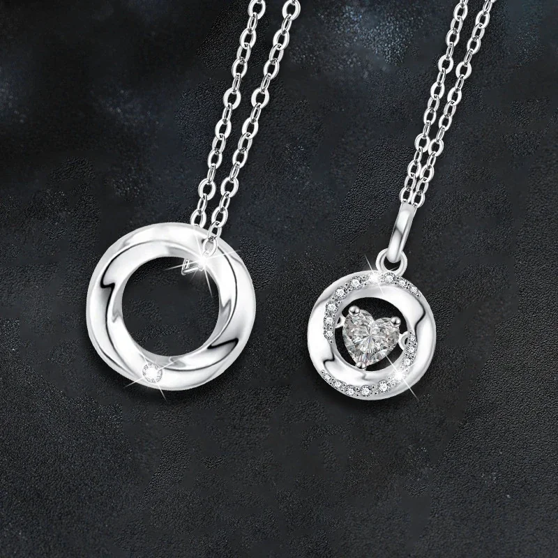 Interlocking 925 Sterling Silver Heart Halo Moissanite Necklace