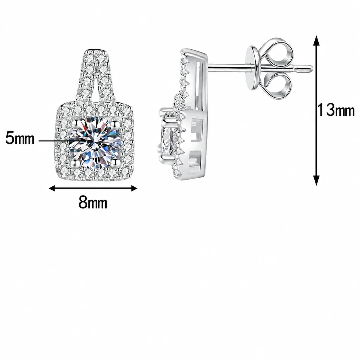 Radiant 925 Sterling Silver Pavé Bottle Stud Earrings - D Color Moissanite . ct + . ct