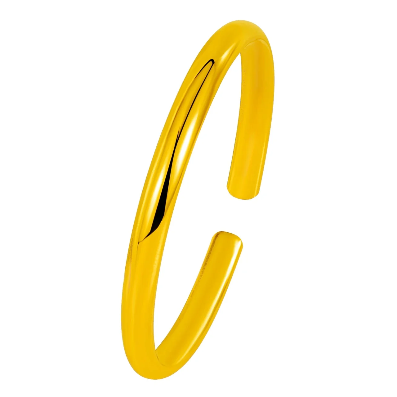 Sleek Brass High-Polish Rounded Open Cuff Bangle