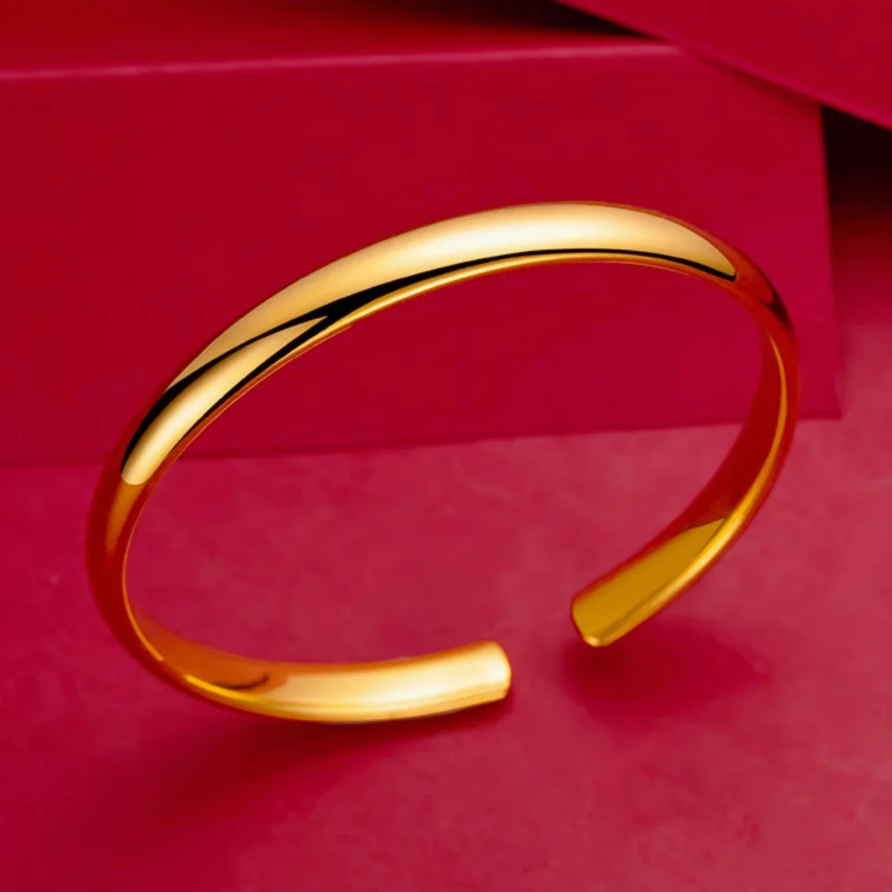 Sleek Brass High-Polish Rounded Open Cuff Bangle