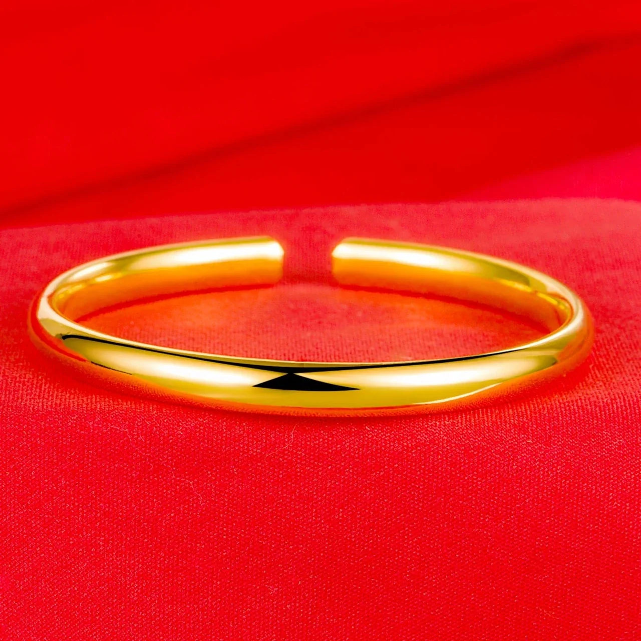 Sleek Brass High-Polish Rounded Open Cuff Bangle