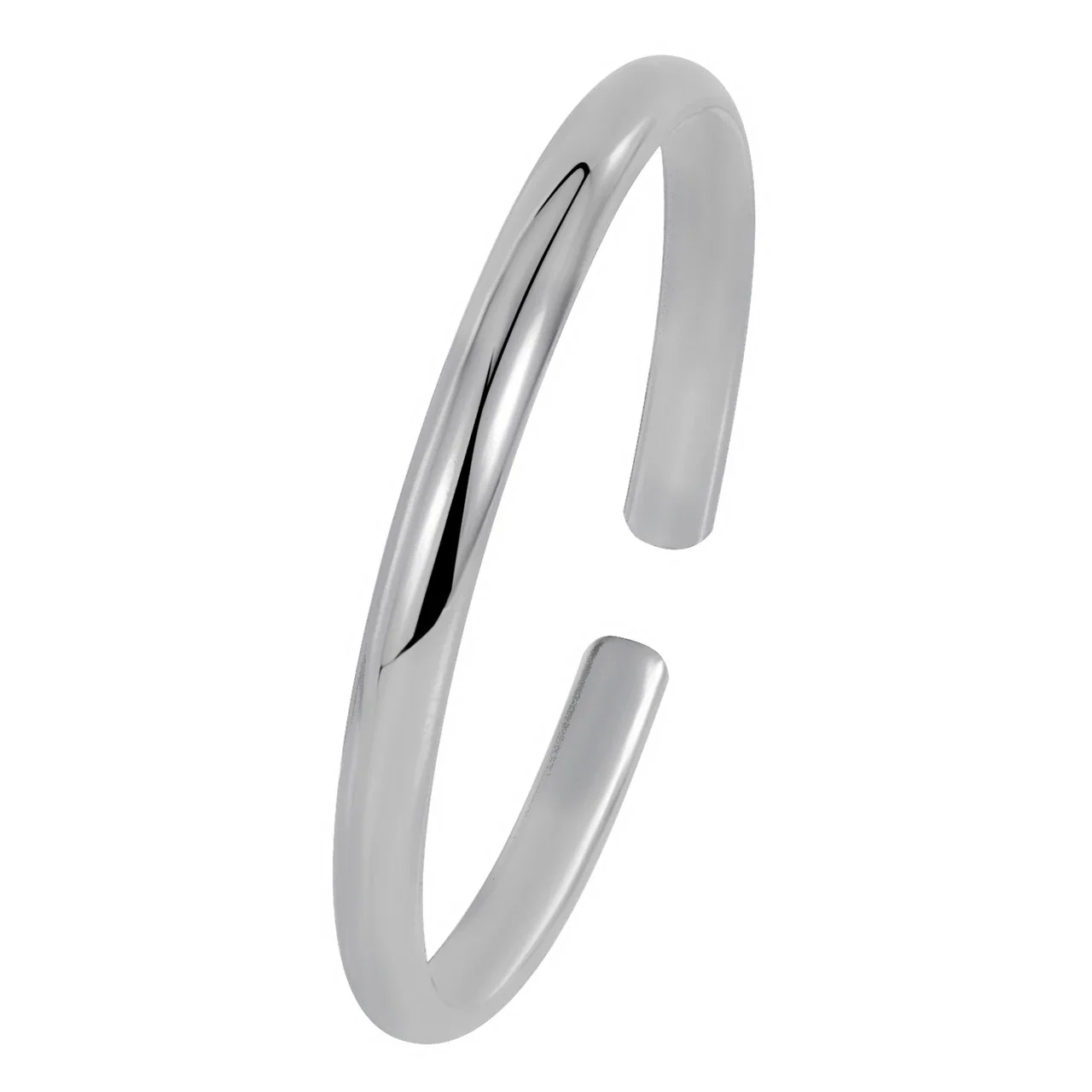 Sleek Brass High-Polish Rounded Open Cuff Bangle - Silver