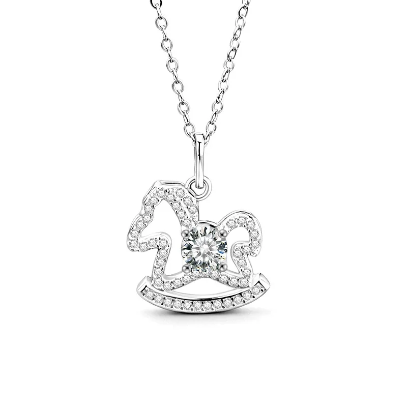 Pavé Rocking Horse Round Moissanite Pendant Necklace