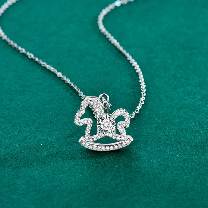 Pavé Rocking Horse Round Moissanite Pendant Necklace