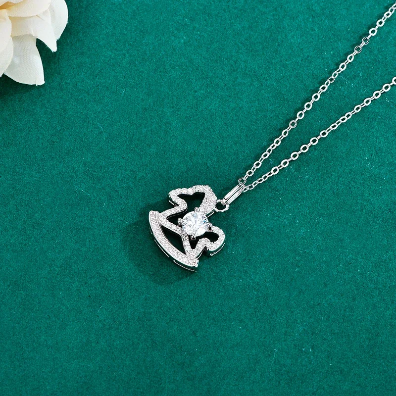Pavé Rocking Horse Round Moissanite Pendant Necklace
