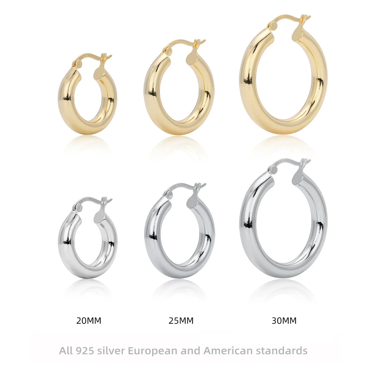 Sculpted 925 Sterling Silver Rounded Tube Hinged Hoop Earrings
