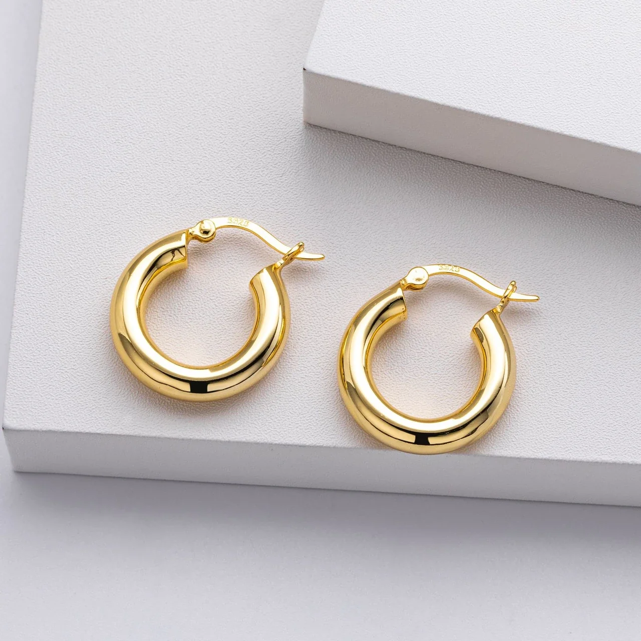 Sculpted 925 Sterling Silver Rounded Tube Hinged Hoop Earrings