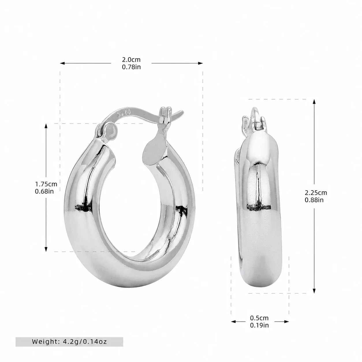 Sculpted 925 Sterling Silver Rounded Tube Hinged Hoop Earrings - Silver