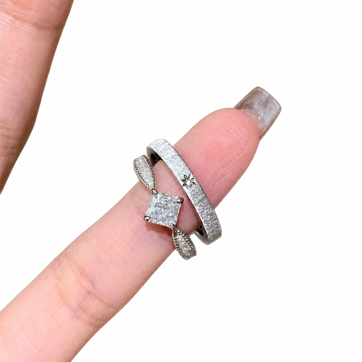Artful Gold-Plated Copper Square CZ Brushed Open Ring