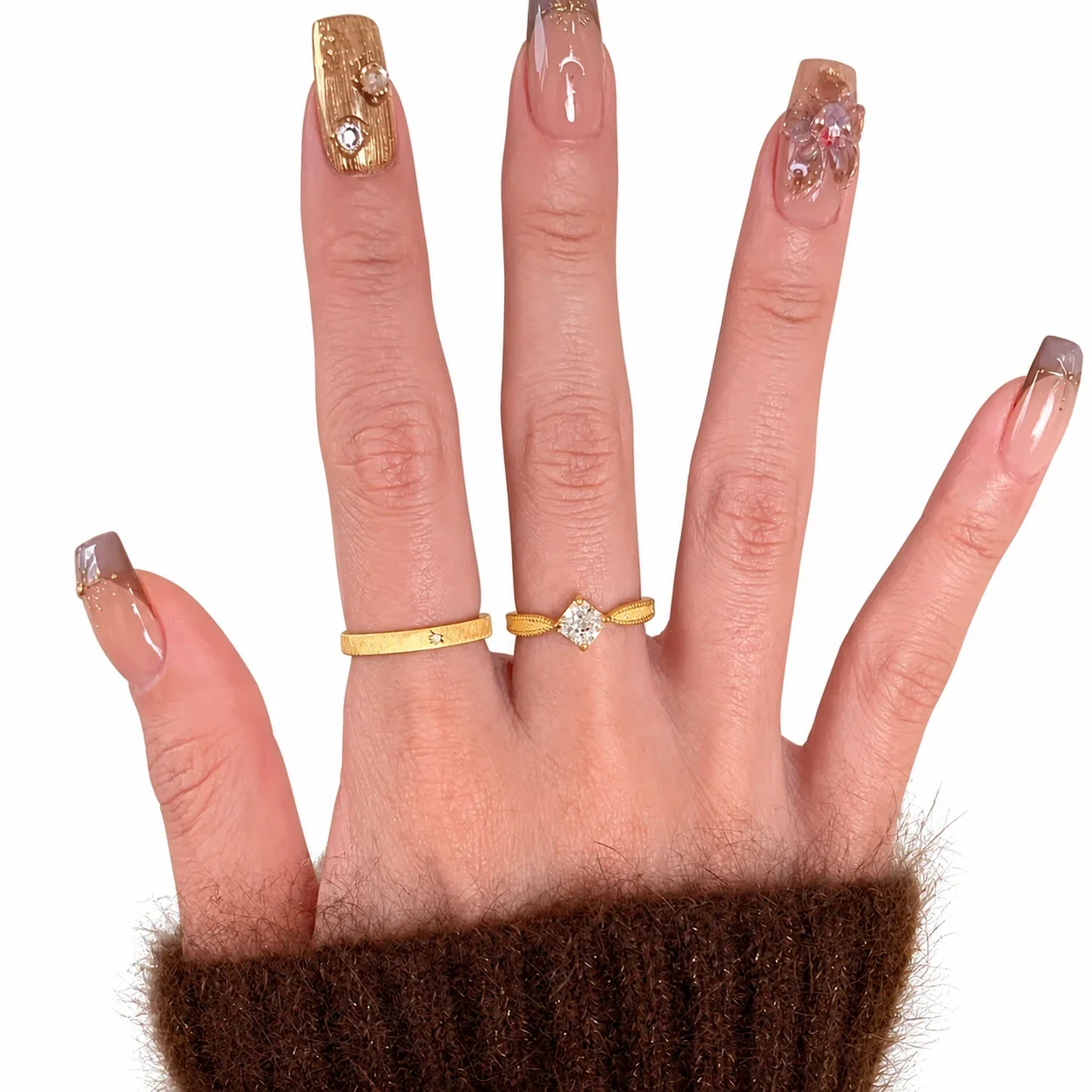 Artful Gold-Plated Copper Square CZ Brushed Open Ring