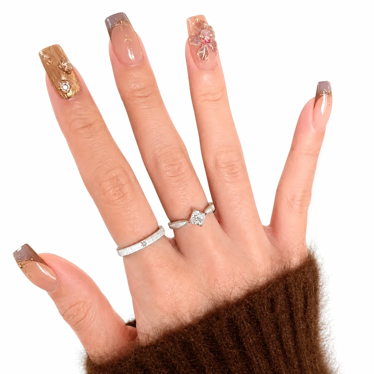 Artful Gold-Plated Copper Square CZ Brushed Open Ring