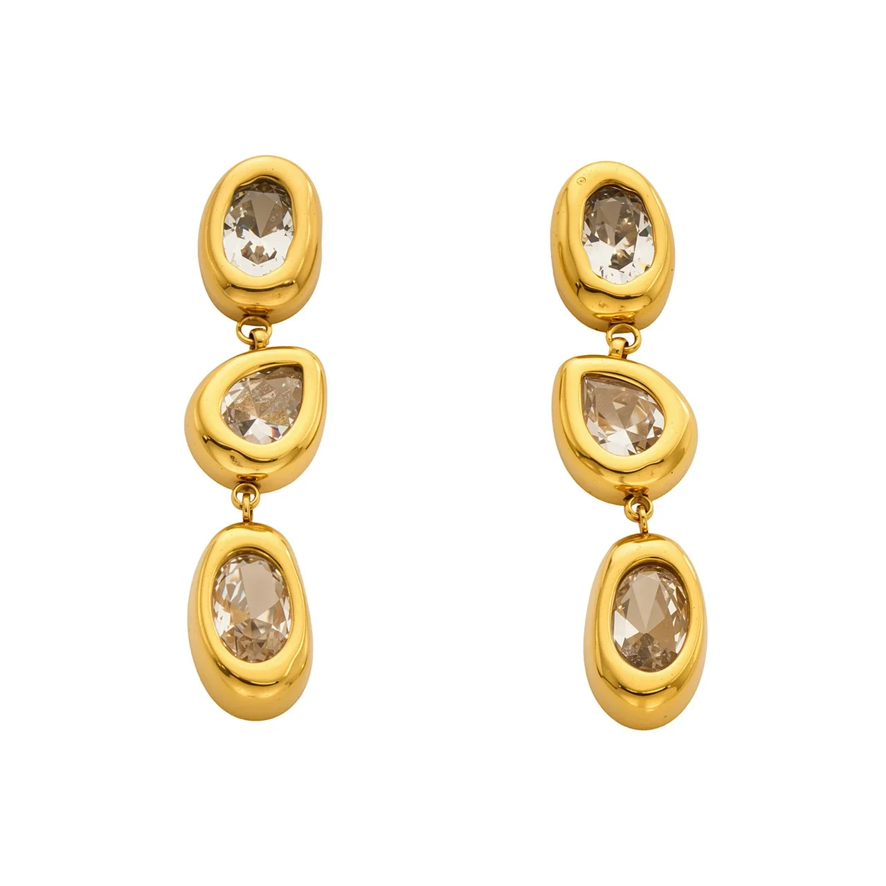 Sculptural 18K Gold-Plated Oval Bezel CZ Drop Earrings