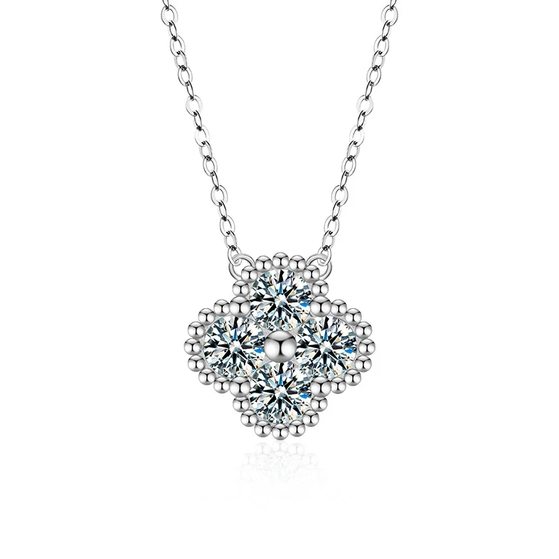 Beaded Four-Stone 925 sterling silver Moissanite Necklace