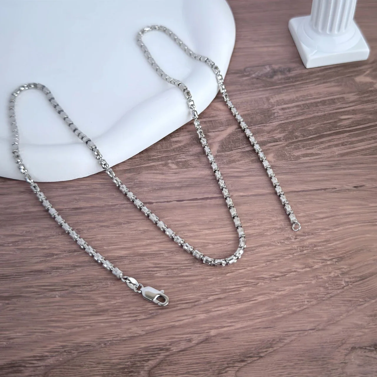 Lustrous 925 Sterling Silver 3 mm Bead Chain Necklace