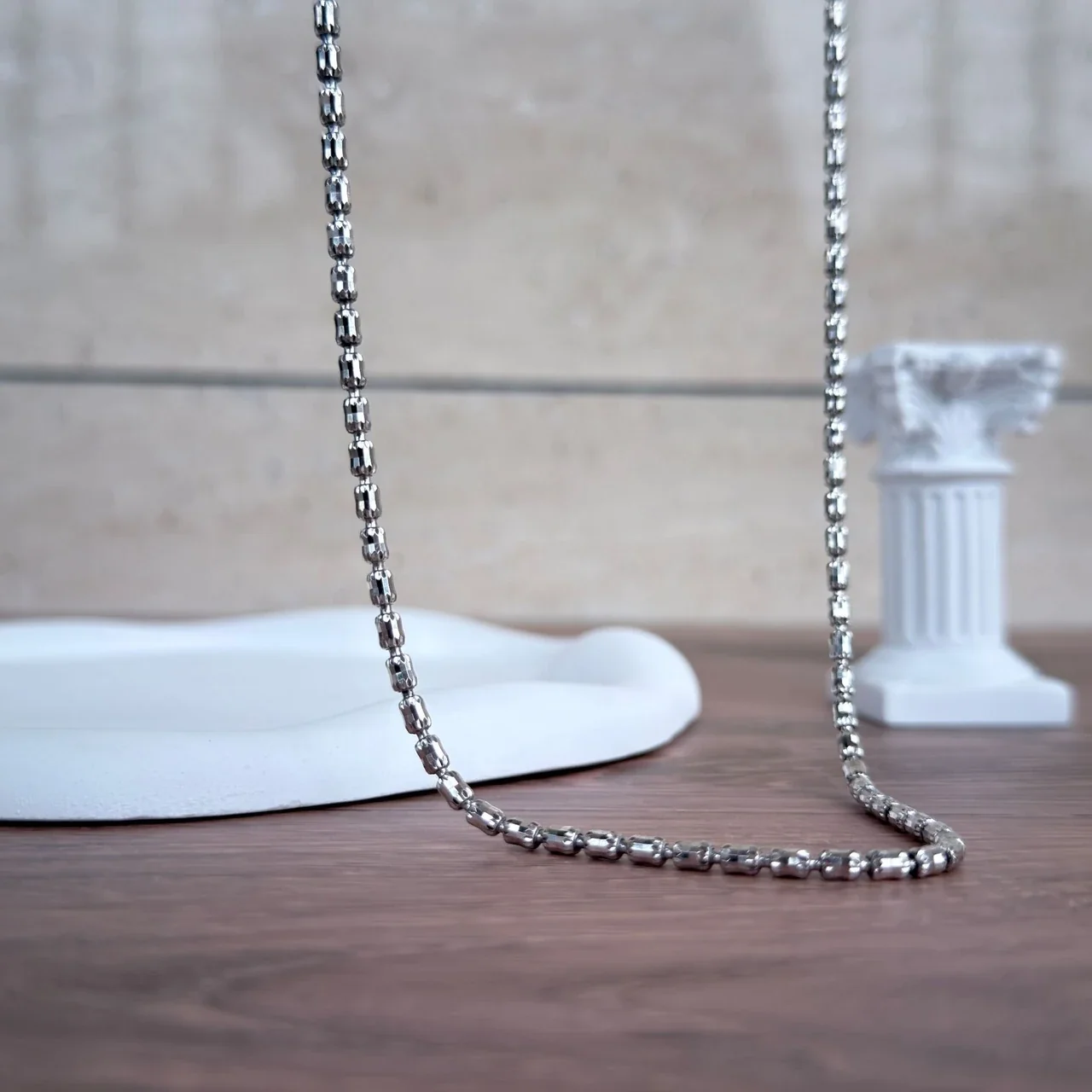 Lustrous 925 Sterling Silver 3 mm Bead Chain Necklace