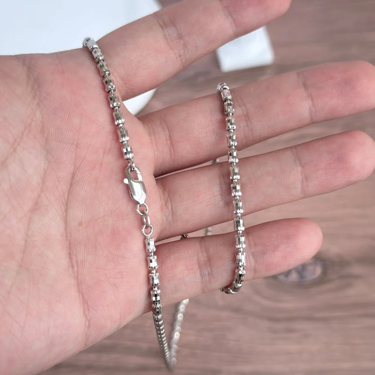 Lustrous 925 Sterling Silver 3 mm Bead Chain Necklace