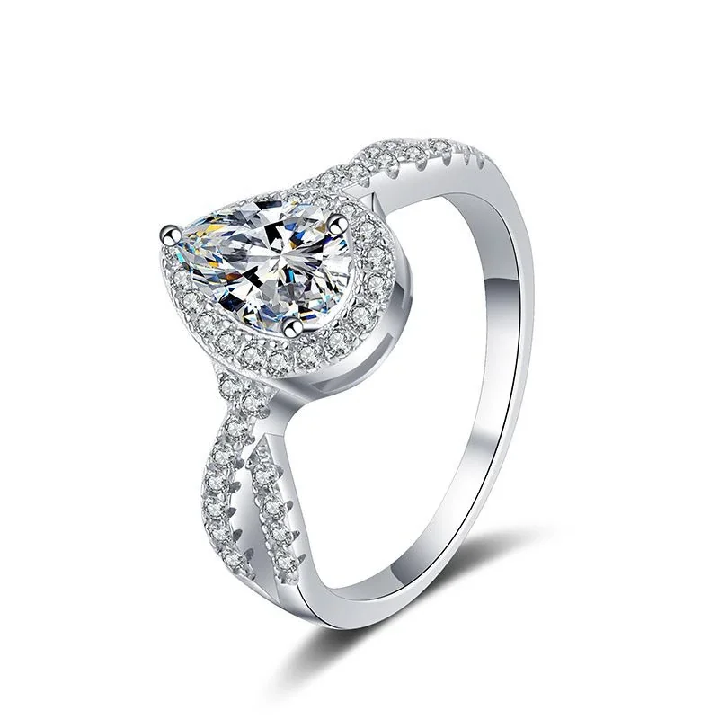 Luminous Pear Halo 925 Sterling Silver Split-Shank Ring