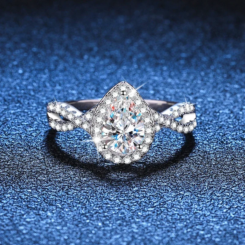 Luminous Pear Halo 925 Sterling Silver Split-Shank Ring