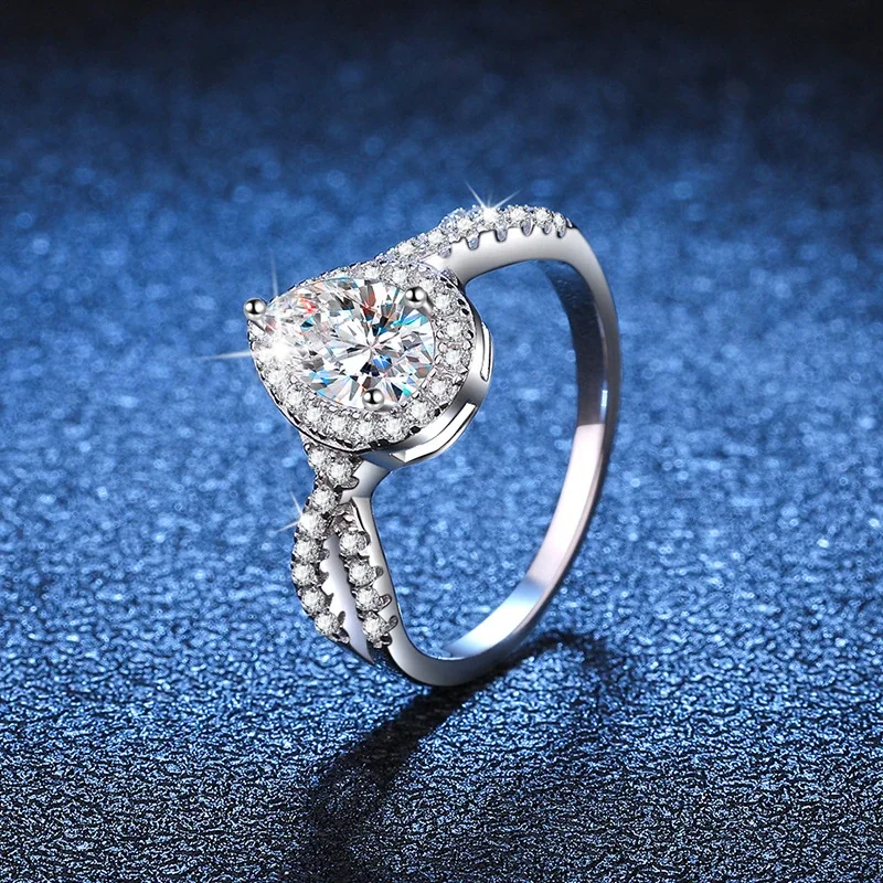 Luminous Pear Halo 925 Sterling Silver Split-Shank Ring