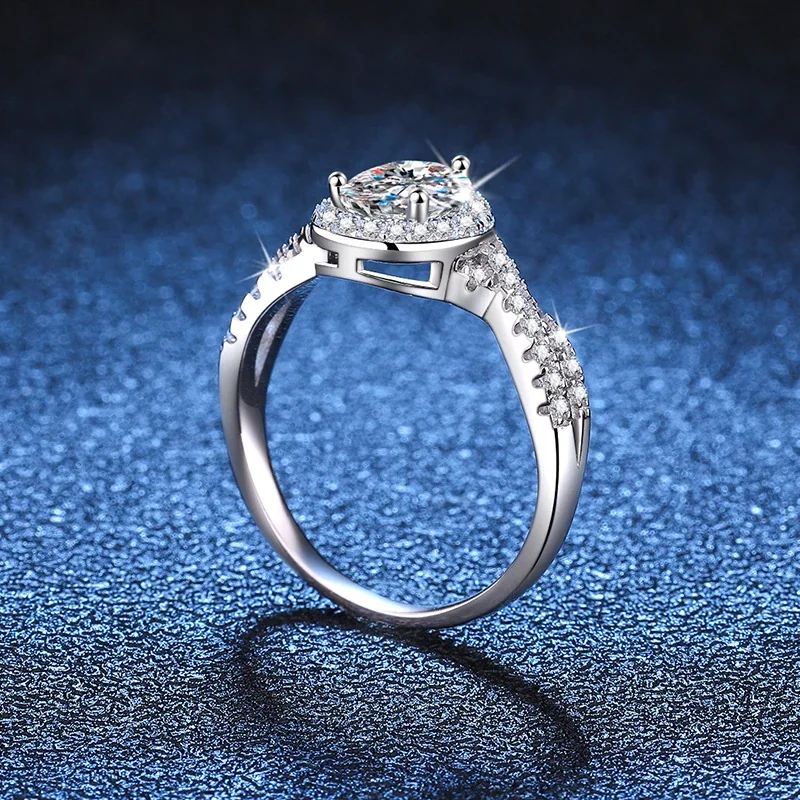 Luminous Pear Halo 925 Sterling Silver Split-Shank Ring