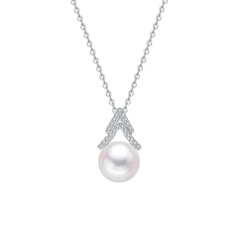 Luminous 925 Sterling Silver Pavé Chevron Pearl Necklace
