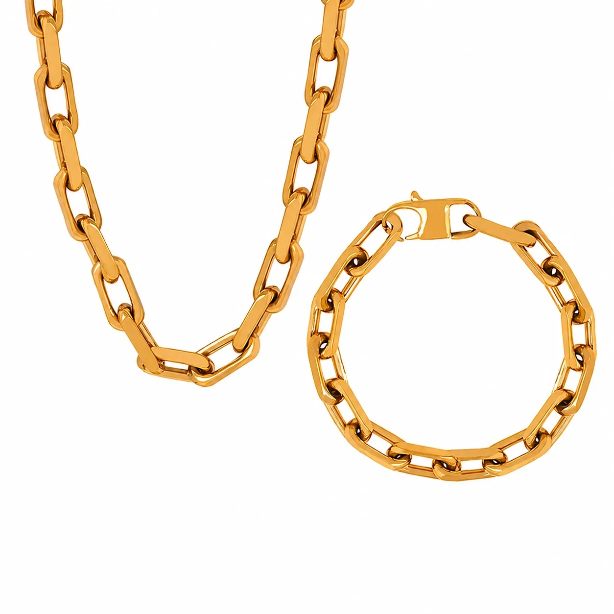 Bold Gold-Plated Stainless Steel Paperclip Chain Jewelry Set