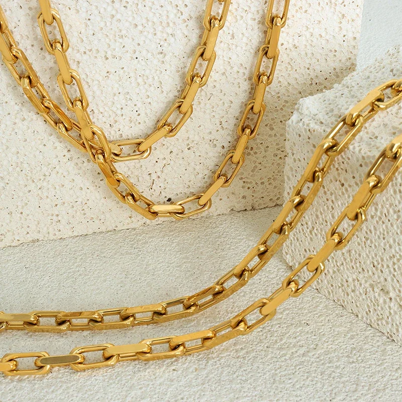 Bold Gold-Plated Stainless Steel Paperclip Chain Jewelry Set