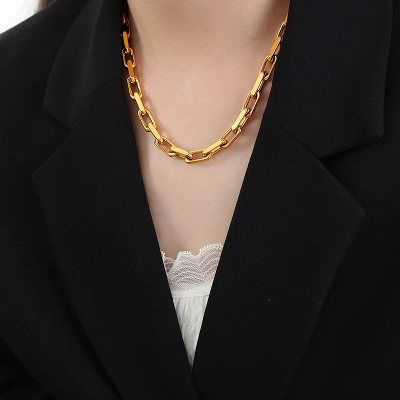 Bold Gold-Plated Stainless Steel Paperclip Chain Jewelry Set - Gold 45 cm