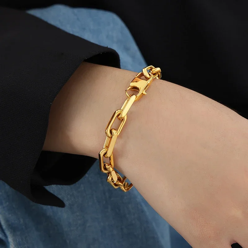 Bold Gold-Plated Stainless Steel Paperclip Chain Jewelry Set - Gold 19 cm