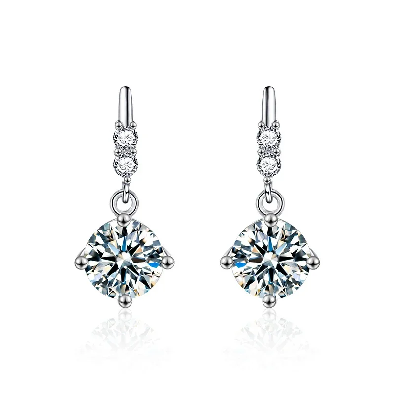 Dainty 925 Sterling Silver Triple-Stone Moissanite Drop Earrings