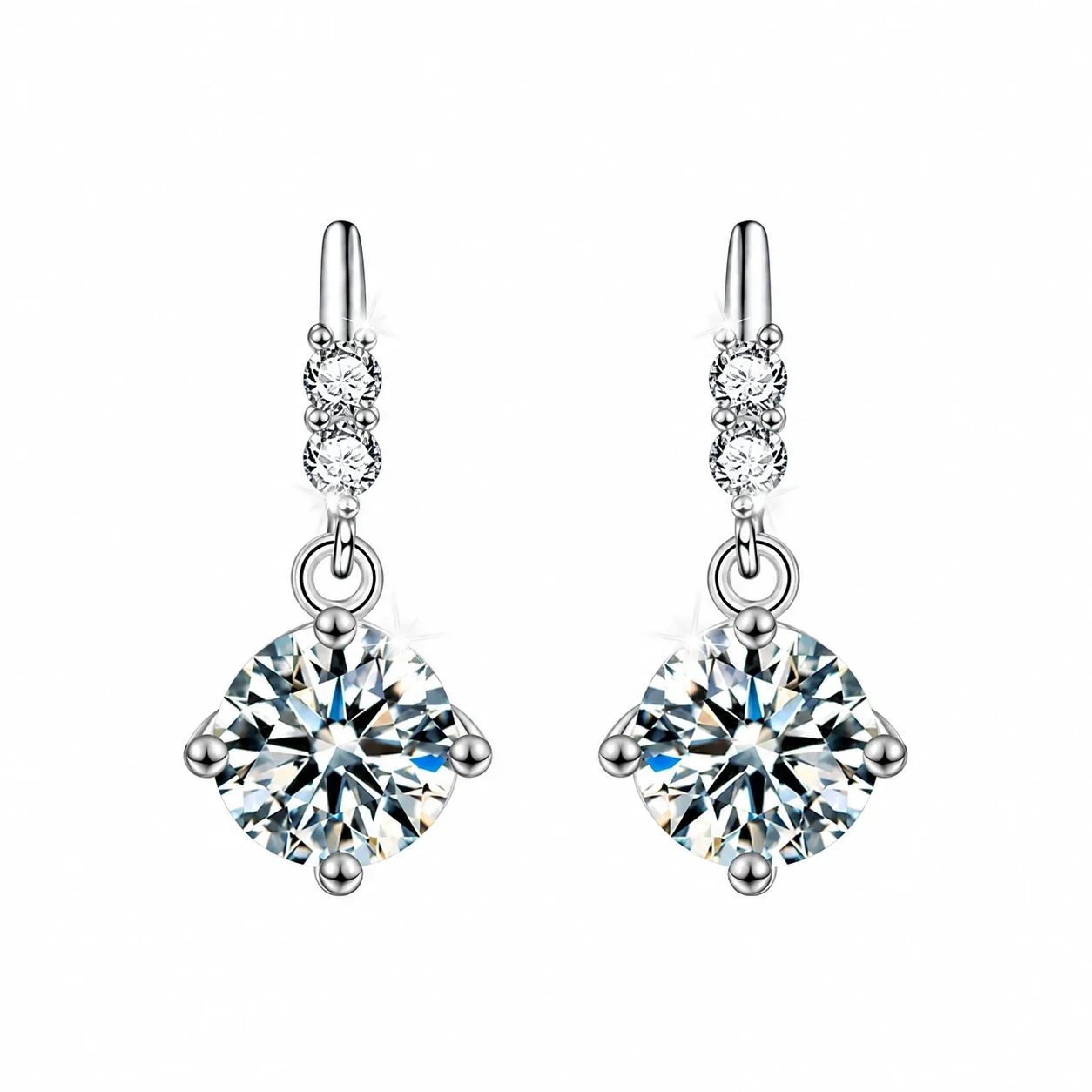 Dainty 925 Sterling Silver Triple-Stone Drop Earrings