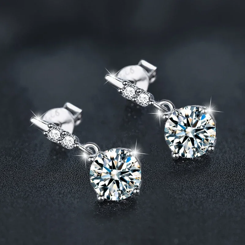 Dainty 925 Sterling Silver Triple-Stone Drop Earrings