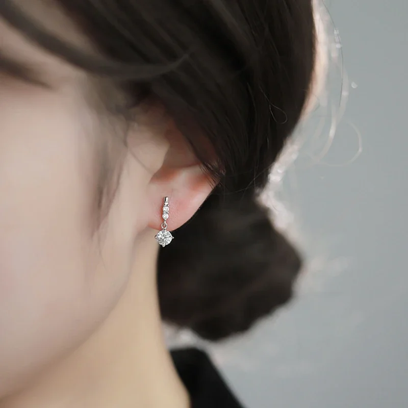 Dainty 925 Sterling Silver Triple-Stone Drop Earrings