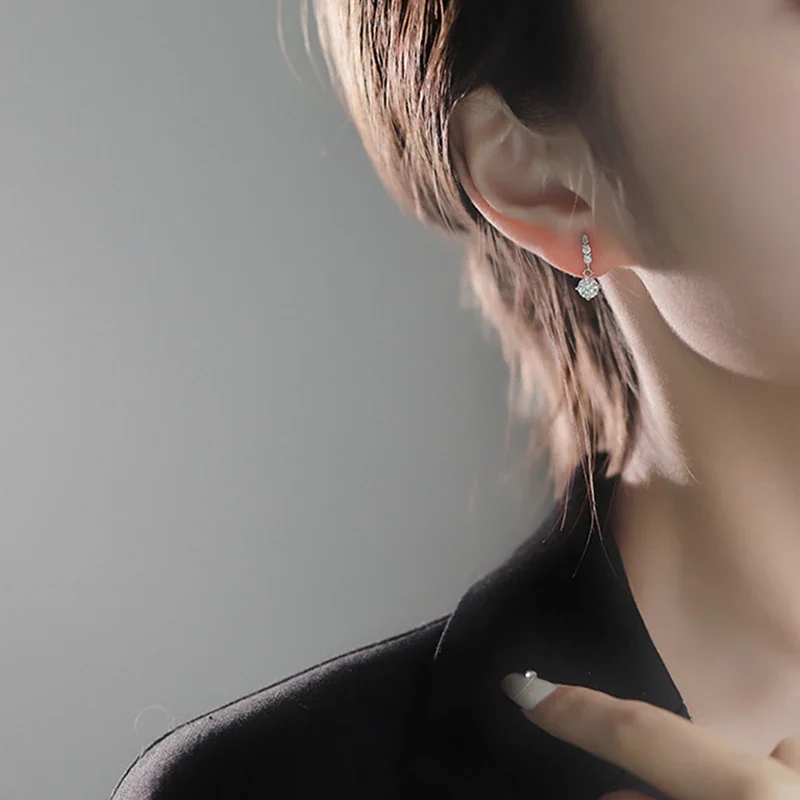Dainty 925 Sterling Silver Triple-Stone Drop Earrings