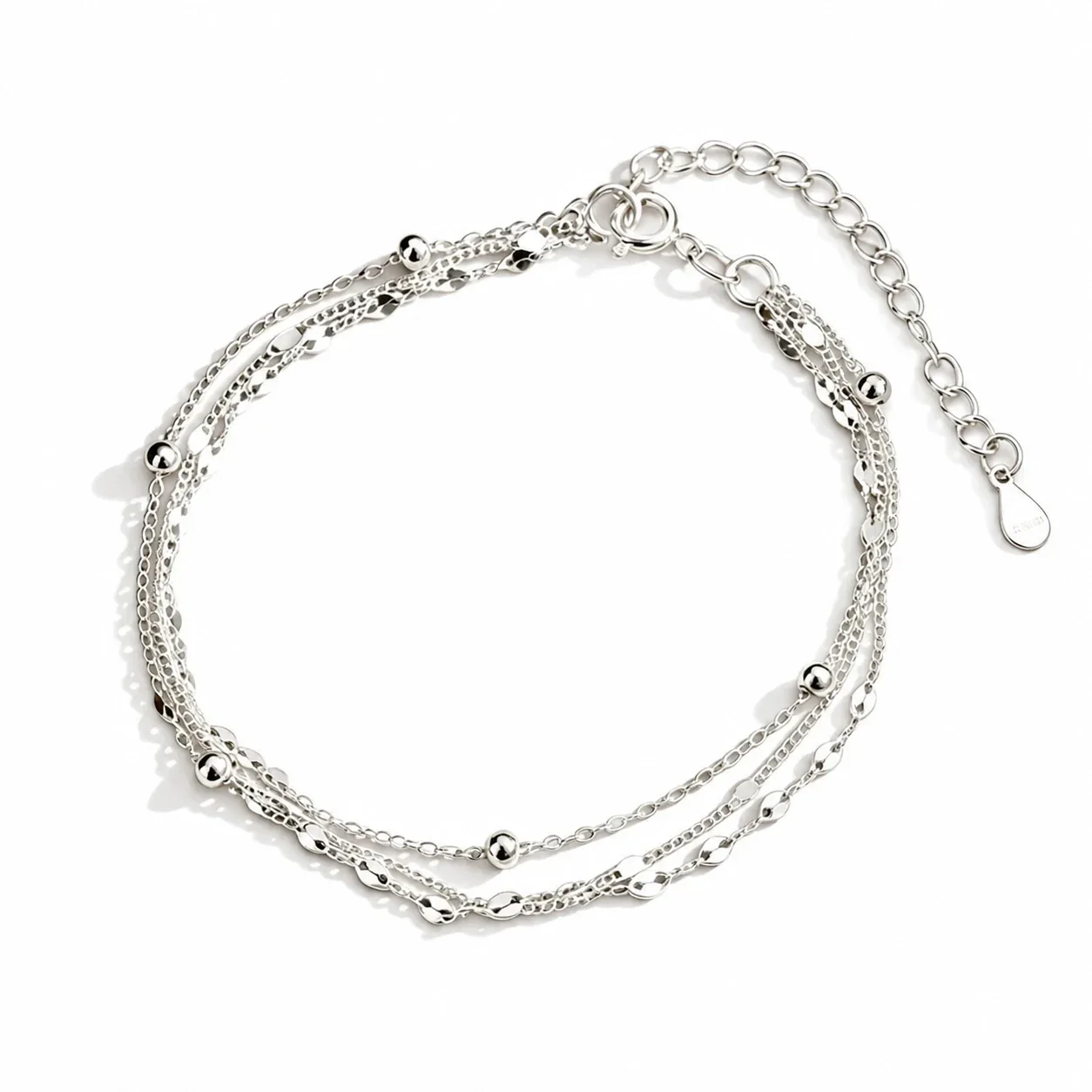 Delicate 925 sterling silver triple-chain bead Bracelet