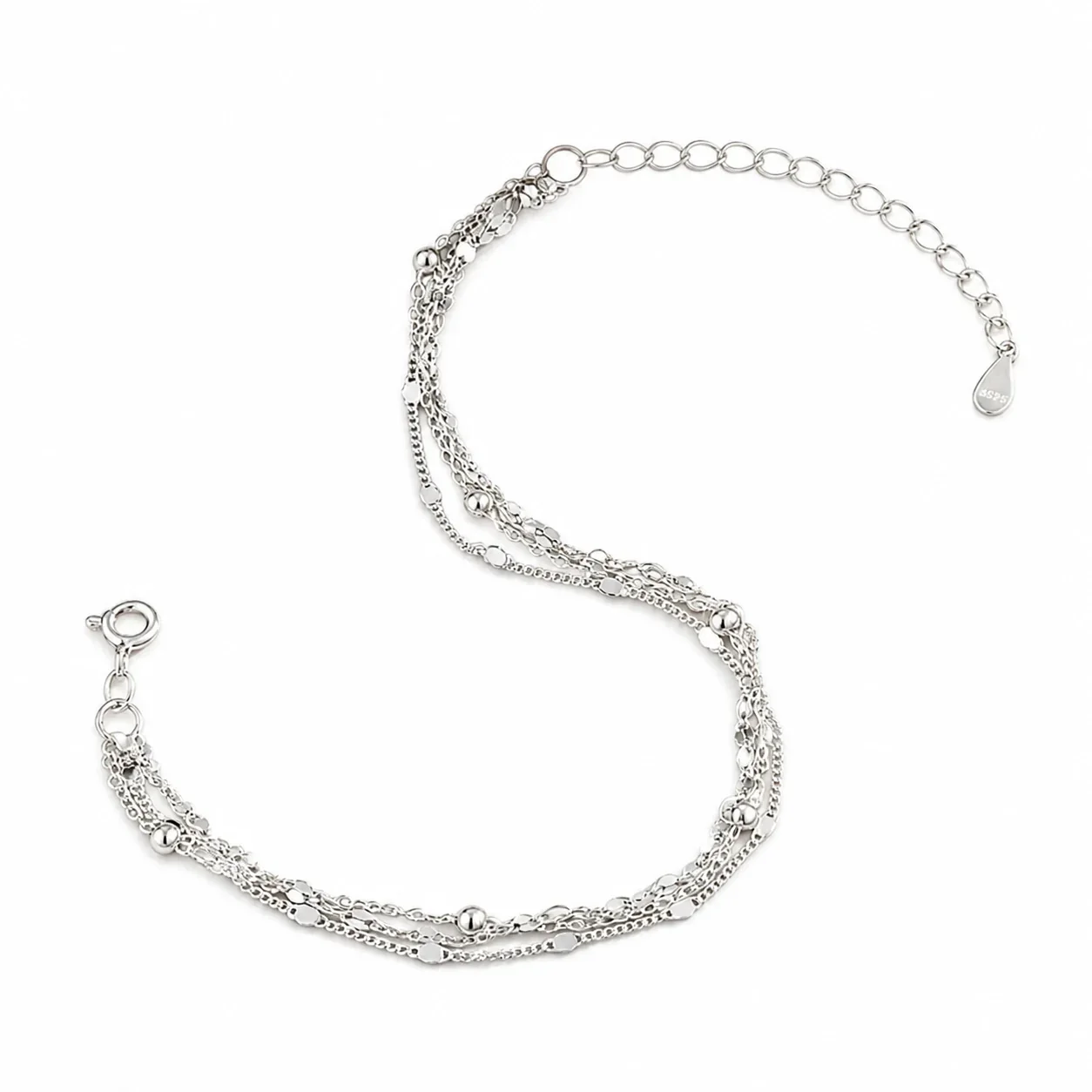 Delicate 925 sterling silver triple-chain bead Bracelet
