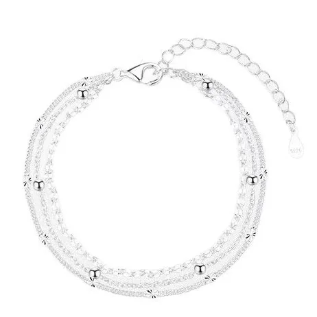 Delicate 925 sterling silver triple-chain bead Bracelet