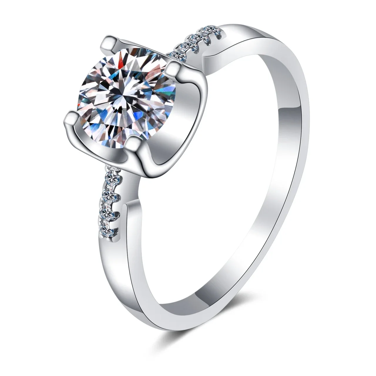 Refined Round Prong-Set Split-Shank 925 Silver Ring