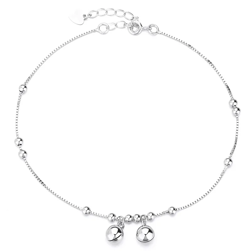 Polished 925 Sterling Silver Double Bell Bead Anklet