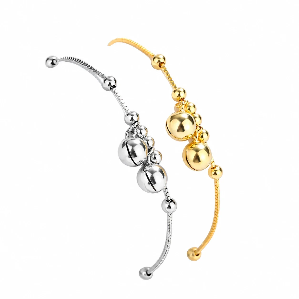 Polished 925 Sterling Silver Double Bell Bead Anklet