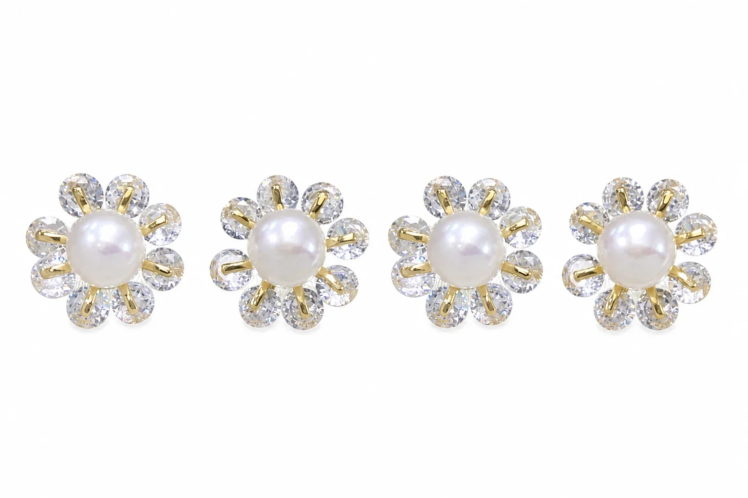 Radiant Flower Crystal Petal Freshwater Pearl Stud Earrings