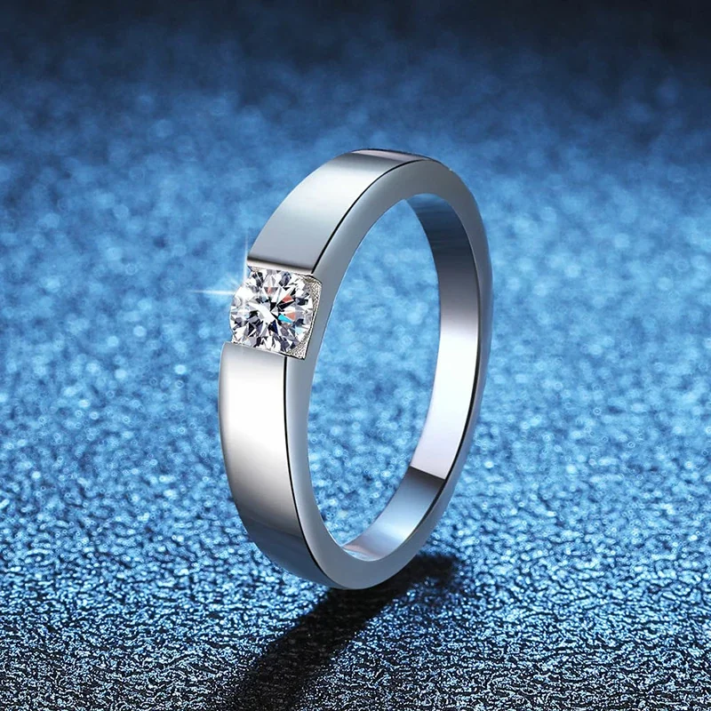Sleek 925 Sterling Silver Tension-Set Round Moissanite Ring